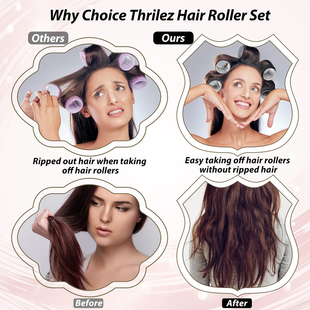 12Pcs VELCRO Self-Grip Hair Rollers for Heatless Curls.