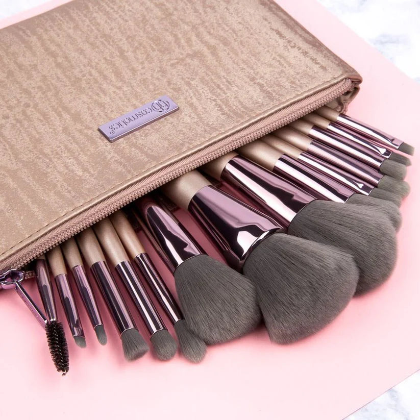 Premium 15-Piece Makeup Brush Set with 2 Beauty Blenders | Pro Vegan Brush Kit for Flawless Foundation, Contour & Eyeshadow