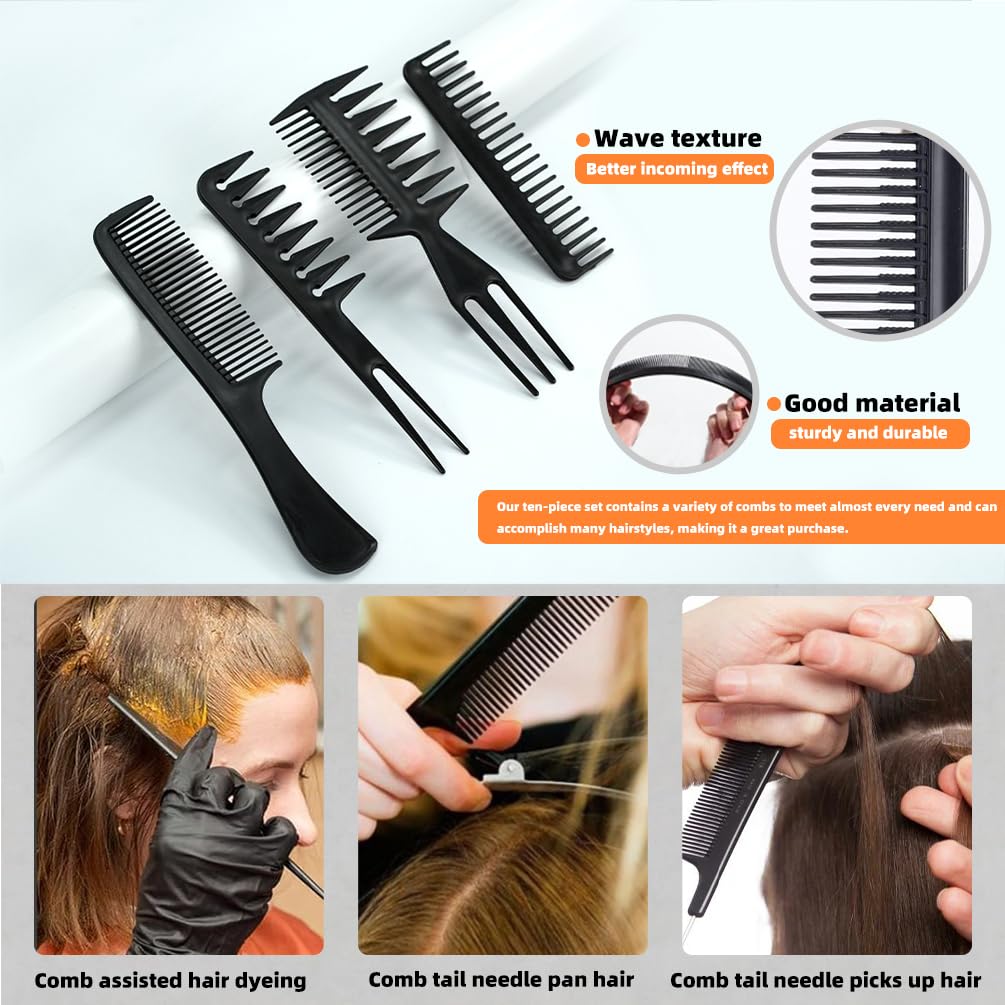 10-Piece Professional Hair Styling Kit | Salon-Quality Combs for Detangling, Cutting &amp; Styling