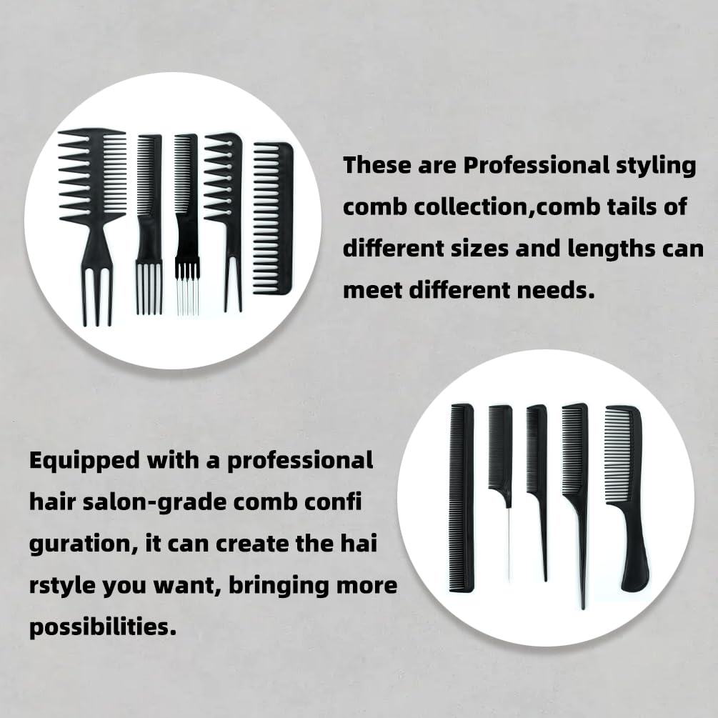 10-Piece Professional Hair Styling Kit | Salon-Quality Combs for Detangling, Cutting &amp; Styling