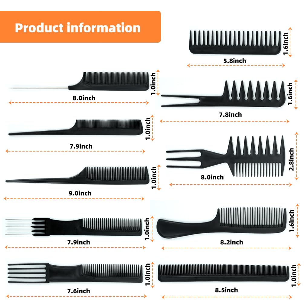 10-Piece Professional Hair Styling Kit | Salon-Quality Combs for Detangling, Cutting &amp; Styling