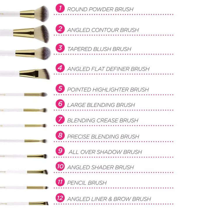 Luxury Studded Couture 12-Piece Makeup Brush Set with Travel Case – Pink & Gold Professional Face & Eye Brushes Kit