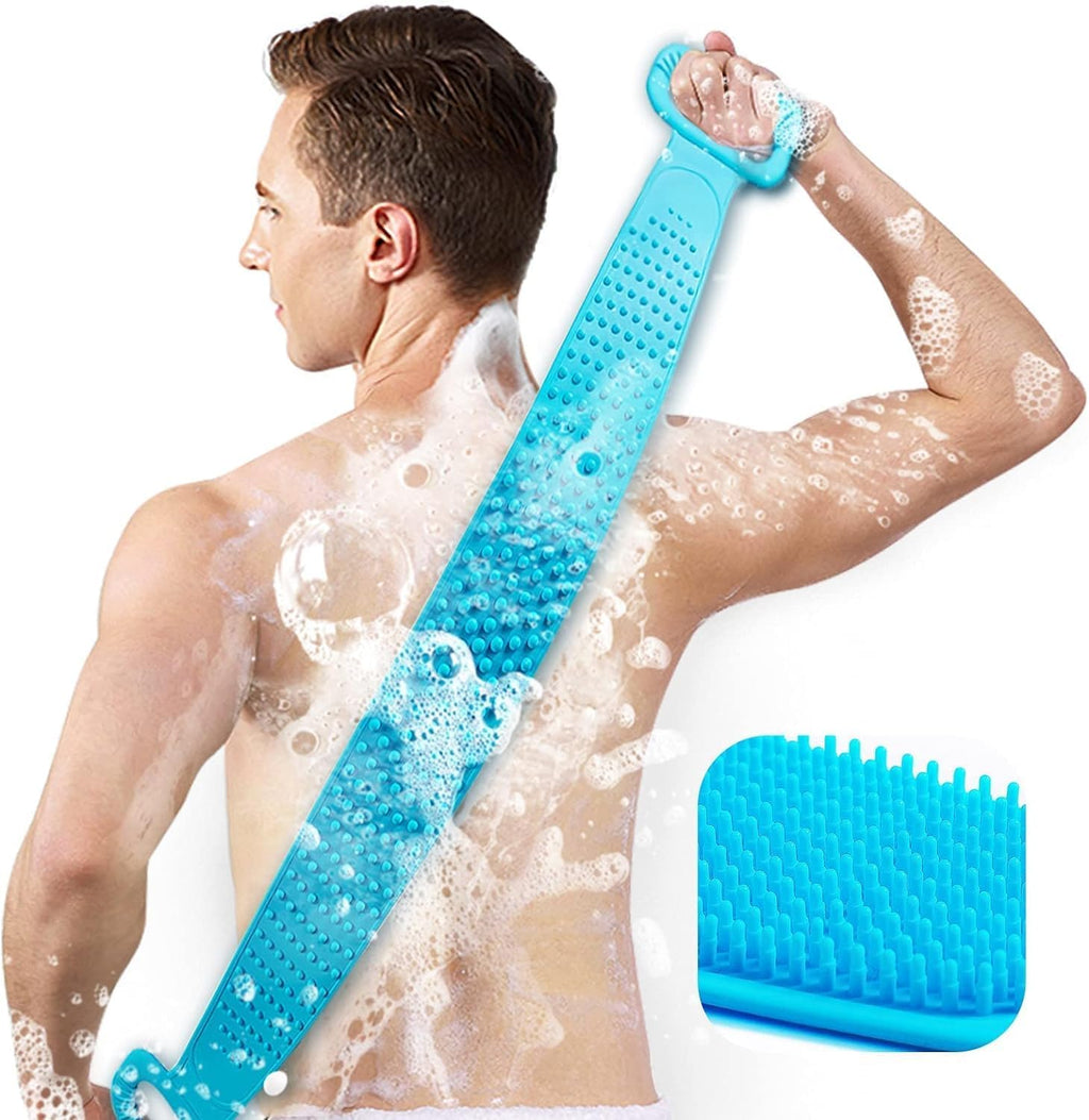 Exfoliating Back Scrubber with Long Handle - Reusable Silicone Body Brush for Shower