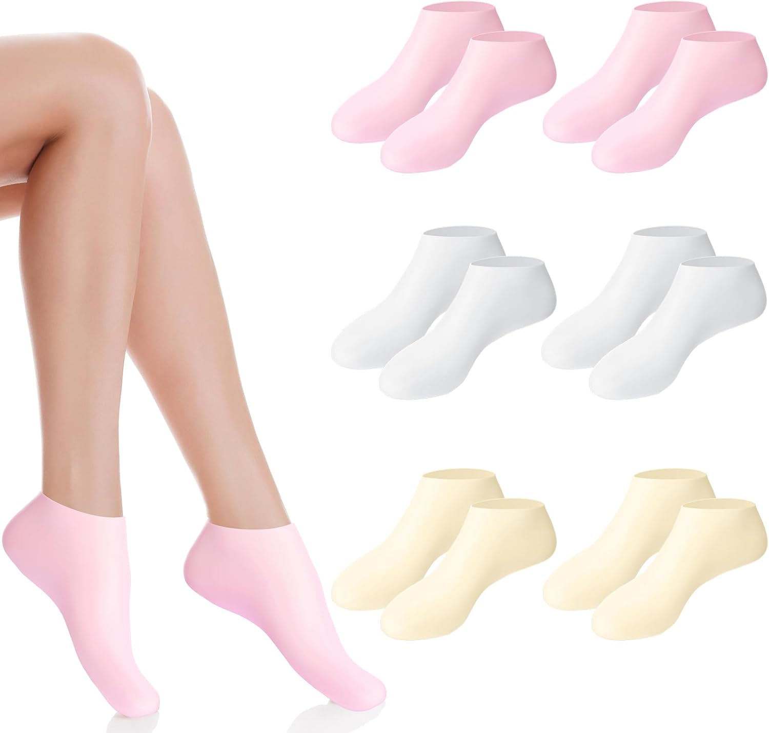 6 Pairs Silicone Moisturizing Gel Socks for Dry Cracked Feet – Hydrating Foot Mask Heel Repair Spa Socks for Soft Smooth Skin (Women Foot Care Treatment)