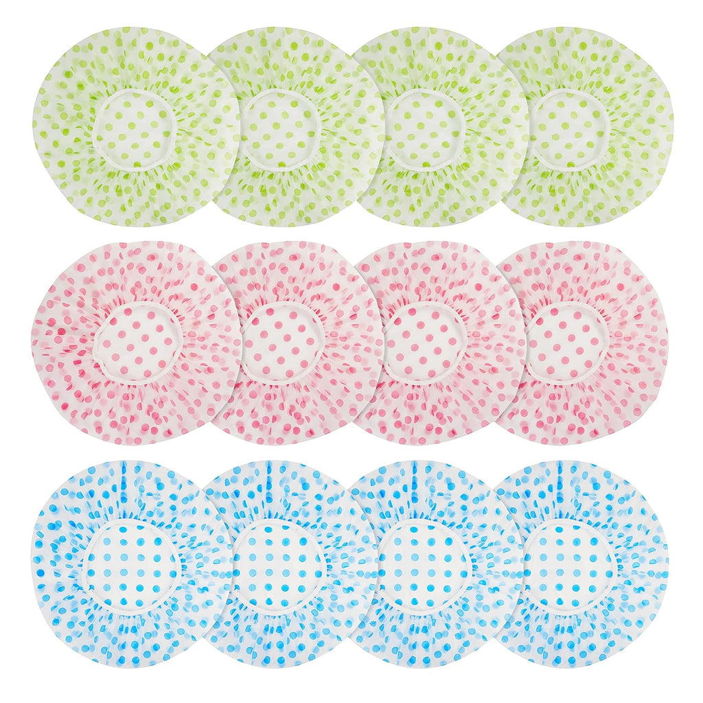 (12 Pack) Premium Reusable Shower Caps - Extra Thick & Waterproof with Comfort Elastic Band for Women & Men