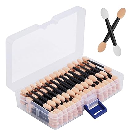 24PCS Disposable Dual-Sided Eyeshadow Applicators with Storage Case – Professional Makeup Sponge Brushes for Eye Shadow Blending (Black, 2.44 Inch)