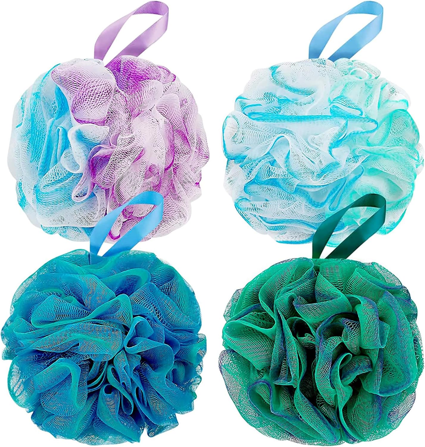Exfoliating Loofah Bath Sponge - 4-Pack Mesh Pouf Body Scrubber for Deep Cleansing & Soft Skin, Men & Women