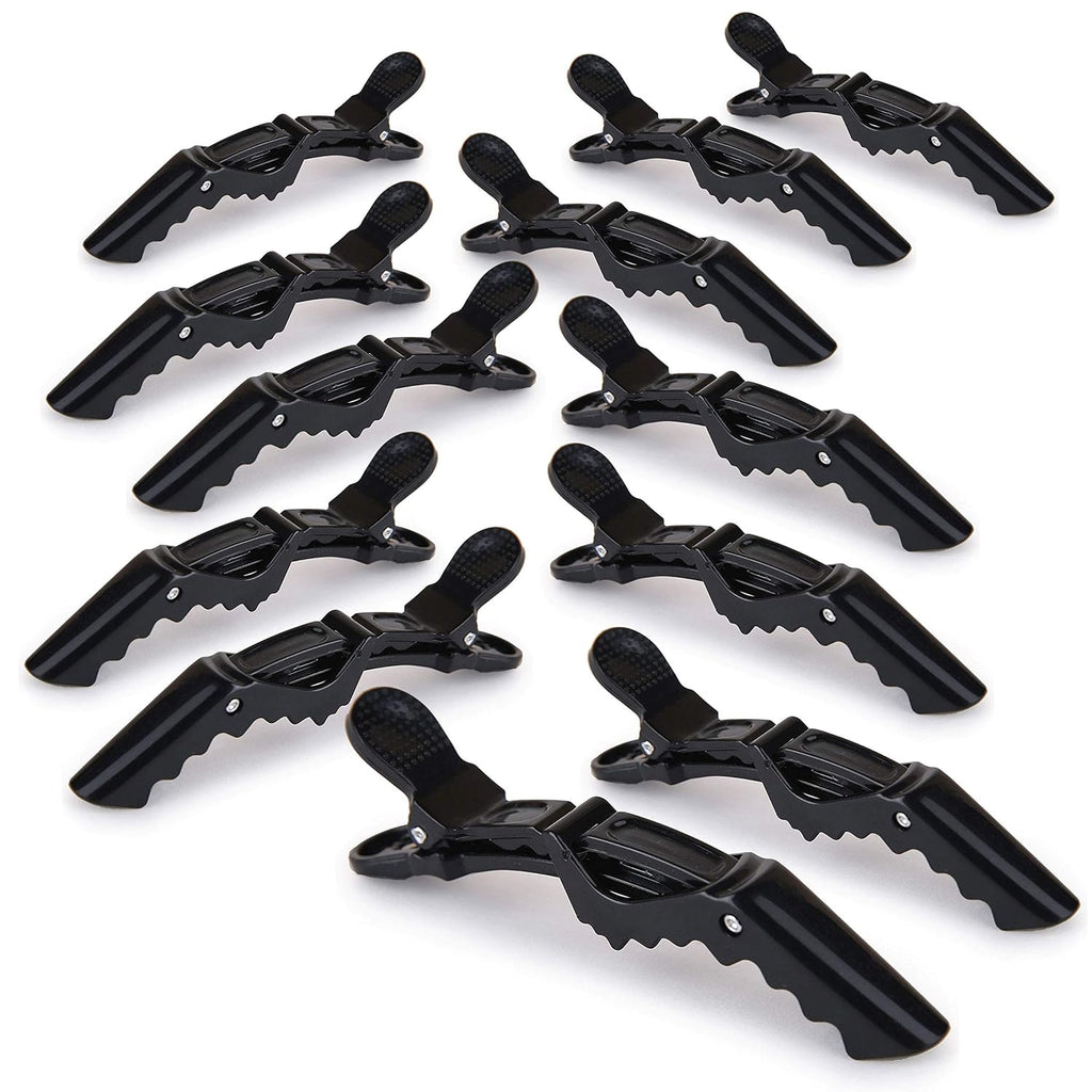 Professional Alligator Hair Clips for Sectioning - 12 Pack Non-Slip Grip for Thick Hair - Styling DIY Accessories for Women & Men (Black)