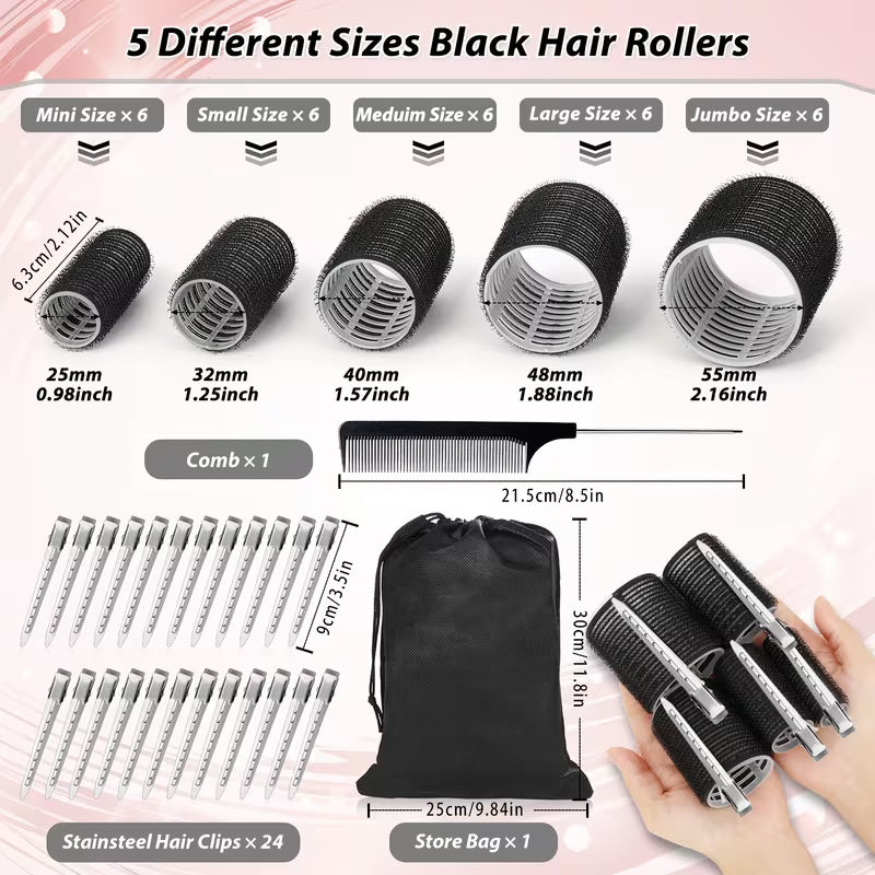 12Pcs VELCRO Self-Grip Hair Rollers for Heatless Curls.