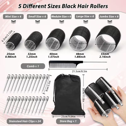 12-Pack Heatless Hair Rollers + Steel Duckbill Clips Bundle — No Heat Styling