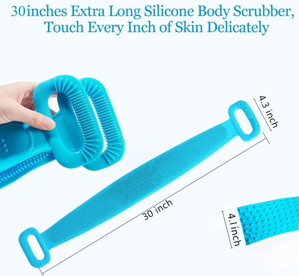 Exfoliating Back Scrubber with Long Handle - Reusable Silicone Body Brush for Shower