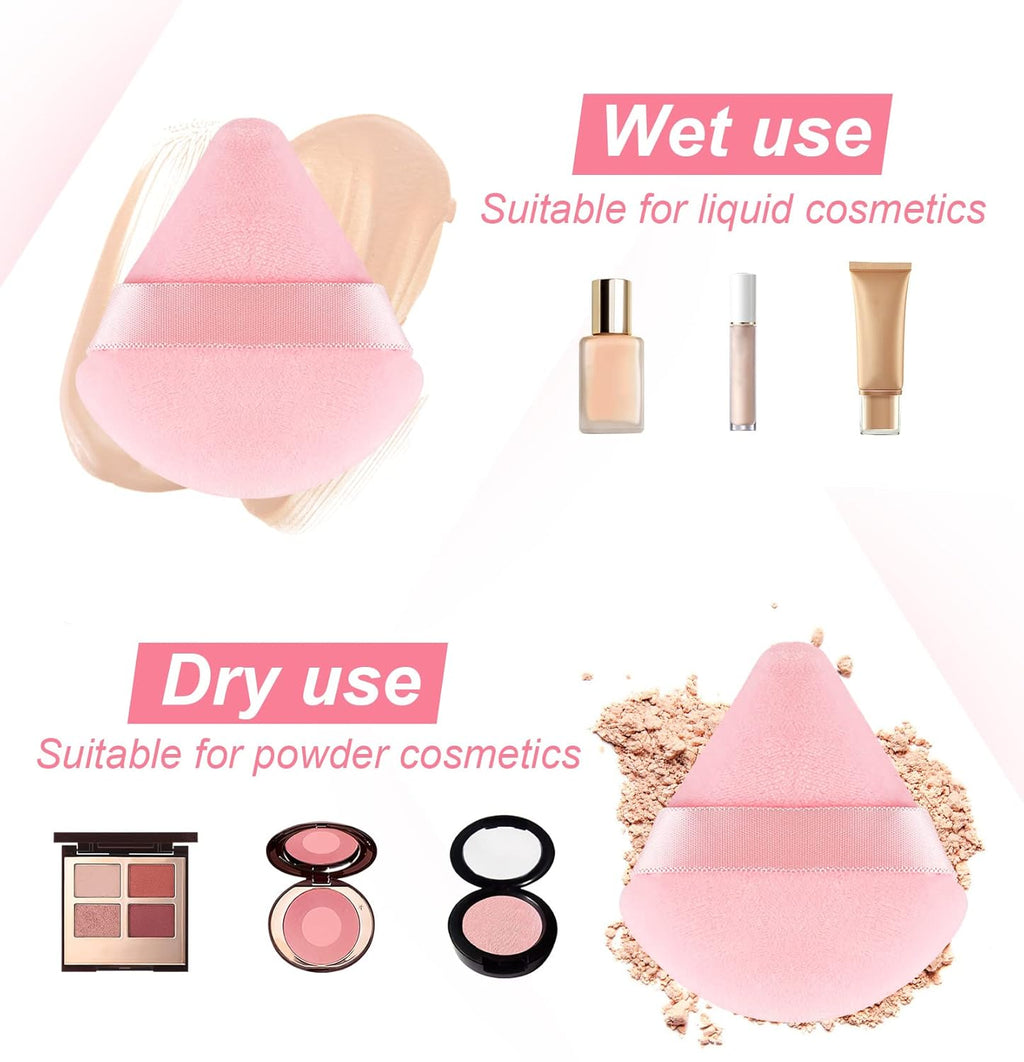 Ultra-Soft Velour Powder Puff - Triangle Makeup Sponge for Loose Setting Powder, Liquid Foundation Blender, Reusable Beauty Blending Tool
