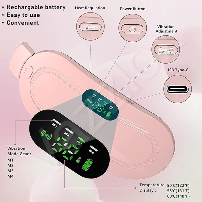 Cordless Period Cramp Relief – 3 Heat Levels & 4 Massage Modes