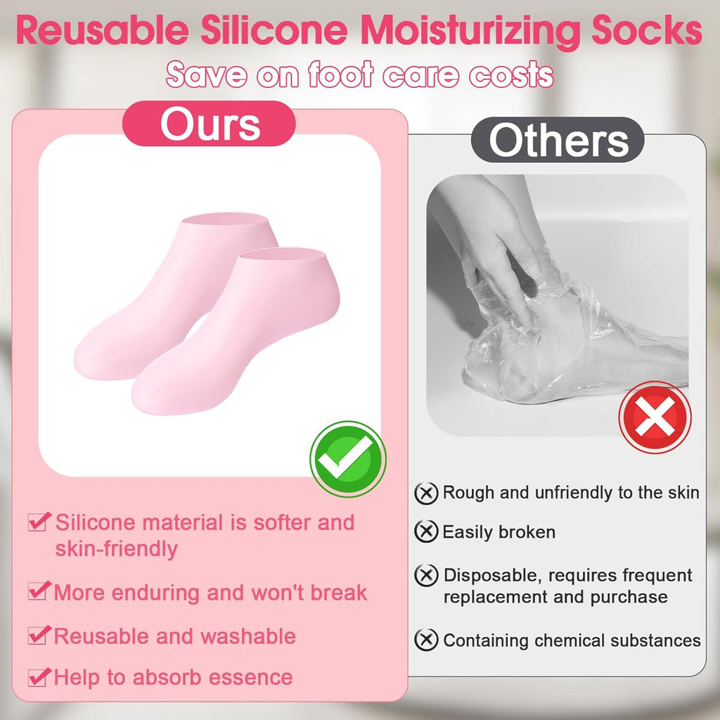 Silicone Moisturizing Gel Socks for Dry Cracked Feet – Hydrating Foot Mask Heel Repair Spa Socks for Soft Smooth Skin (Women Foot Care Treatment)