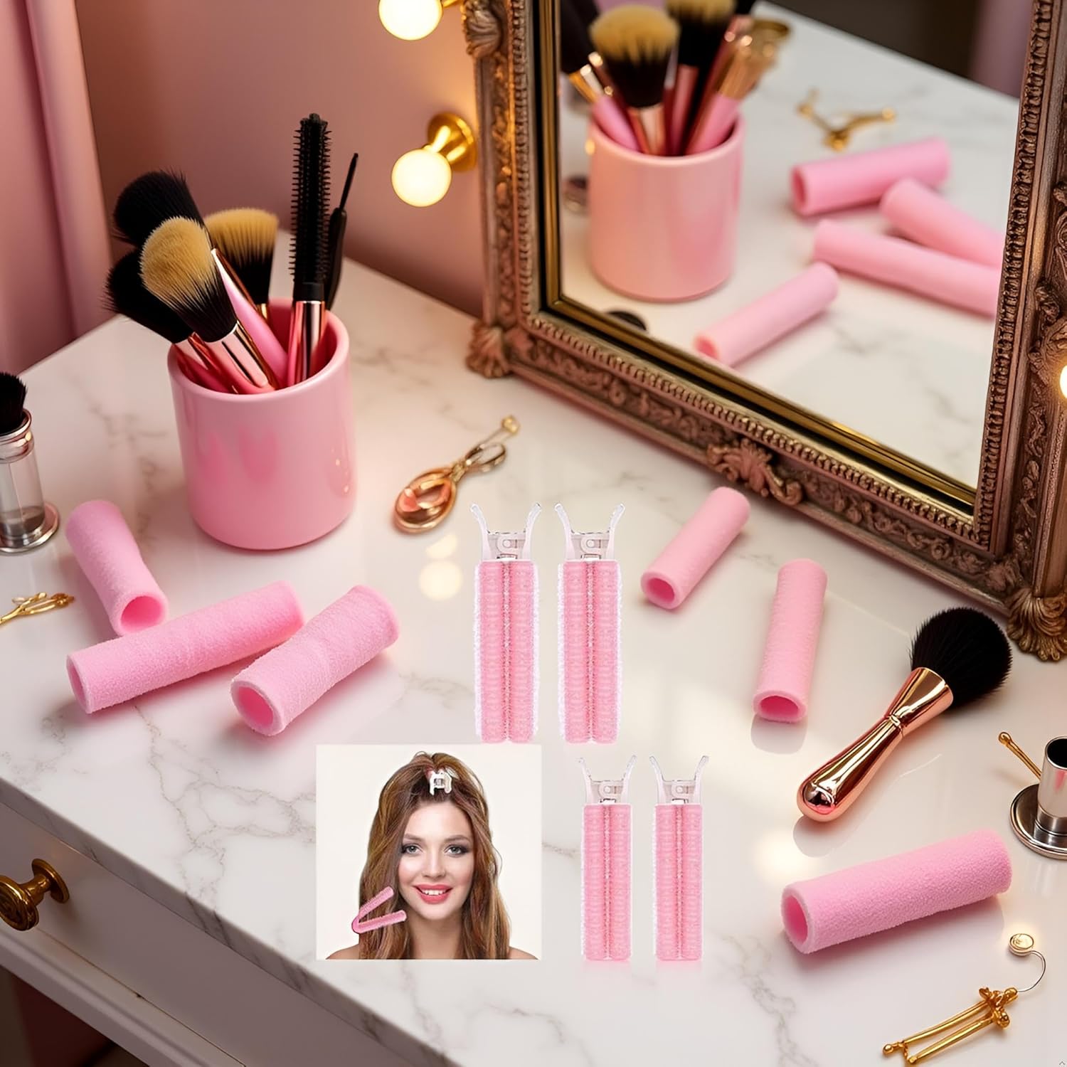 Create Instant Volume & Perfect Curls: 4PC Self-Grip Root Lift Rollers