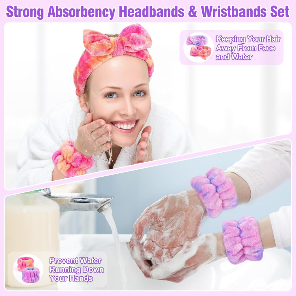 Spa Headband and Wristband Set for Women & Teens | Soft Coral Fleece Hair Wrap for Washing Face, Shower, and Skincare
