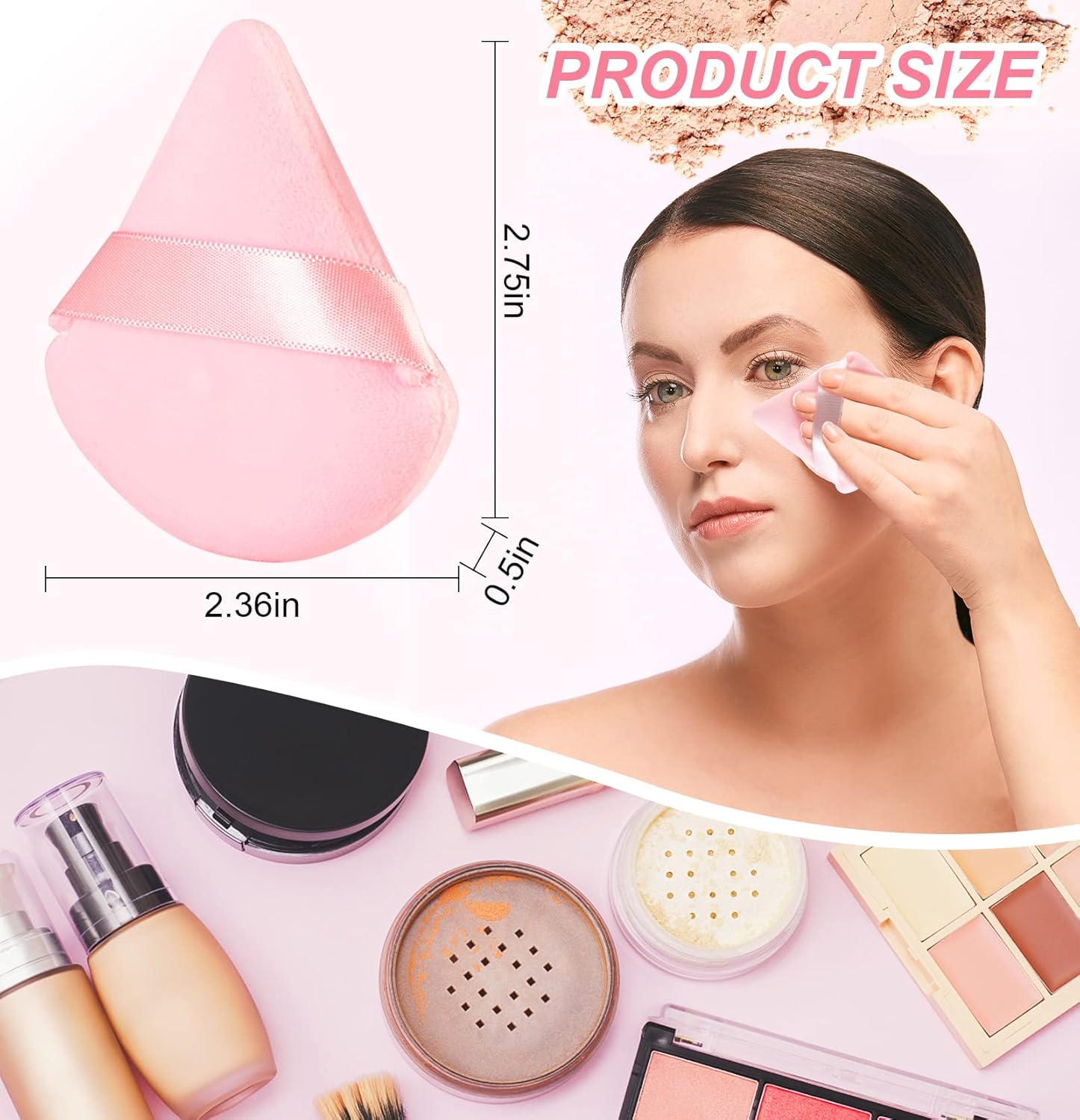 Ultra-Soft Velour Powder Puff - Triangle Makeup Sponge for Loose Setting Powder, Liquid Foundation Blender, Reusable Beauty Blending Tool