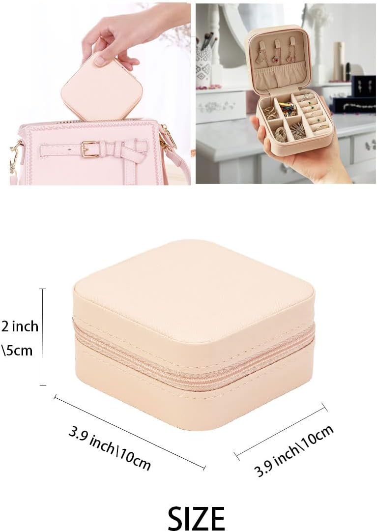 Portable Travel Jewelry Organizer - Mini Jewelry Case for Rings, Earrings, Necklaces | Pink Storage Holder