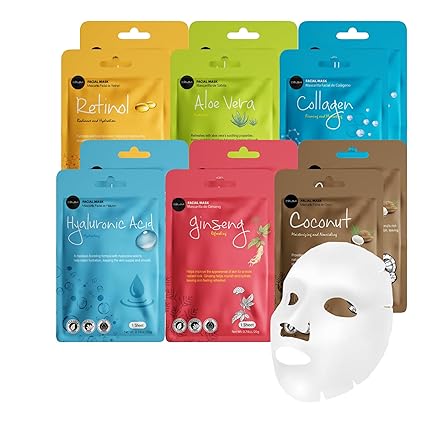 Fruit Extracted Sheet Face Masks Set - 6 Pack Hydrating & Nourishing Skincare for Dull, Tired Skin