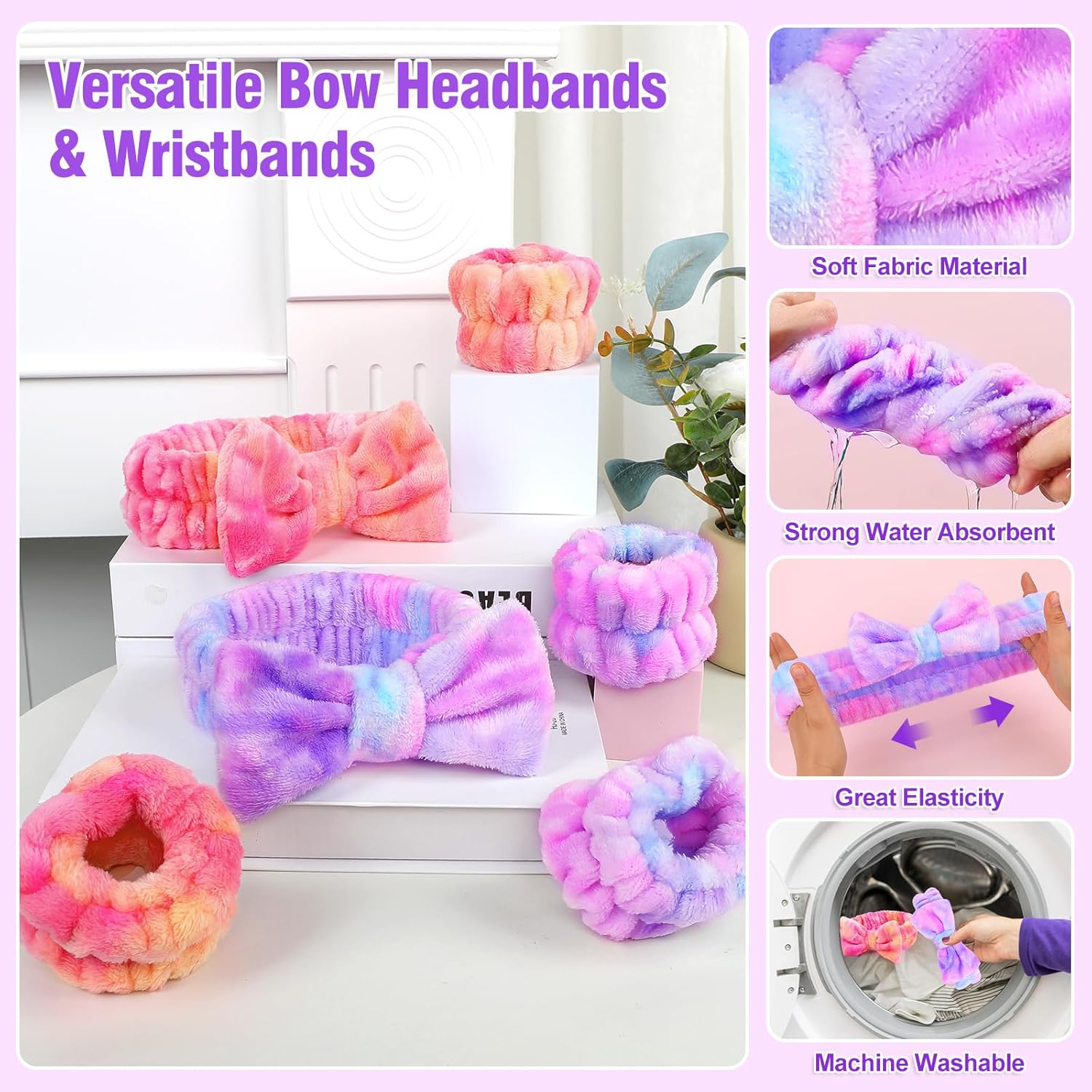 Spa Headband and Wristband Set for Women & Teens | Soft Coral Fleece Hair Wrap for Washing Face, Shower, and Skincare