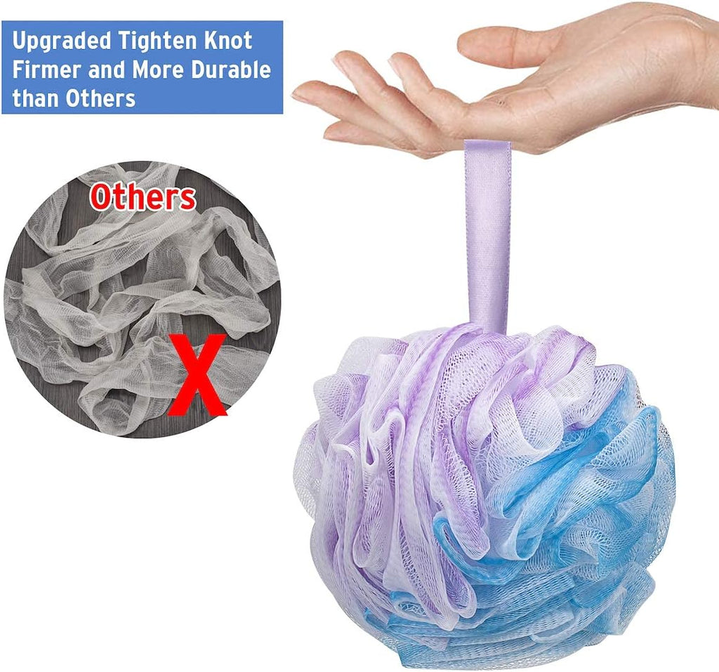 Exfoliating Loofah Bath Sponge - 4-Pack Mesh Pouf Body Scrubber for Deep Cleansing & Soft Skin, Men & Women