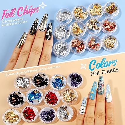 Nail Rhinestones Kit – 6 Boxes Nail Gems & Flakes for Nail Art, Crystal Nail Stones for Acrylic Nails, 3D Nail Decorations DIY Manicure Set