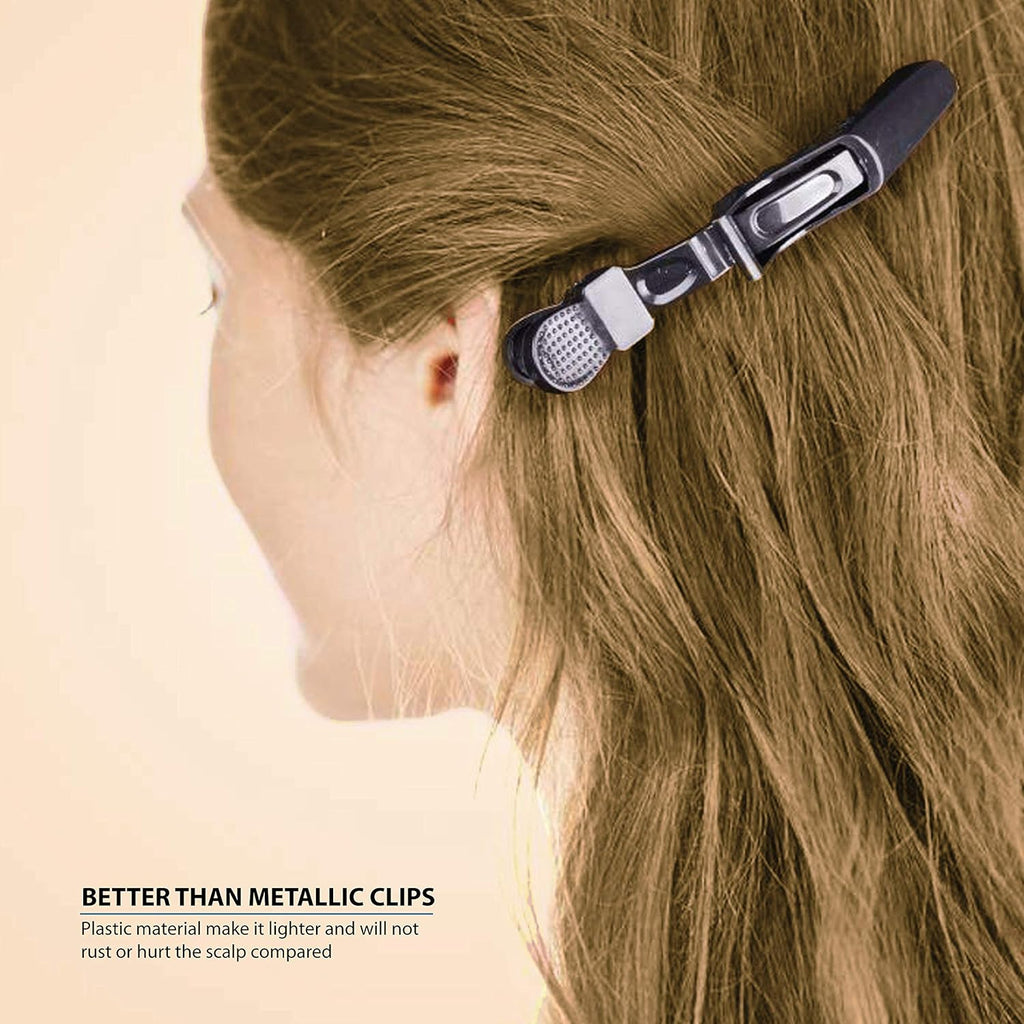 Professional Alligator Hair Clips for Sectioning - 12 Pack Non-Slip Grip for Thick Hair - Styling DIY Accessories for Women & Men (Black)