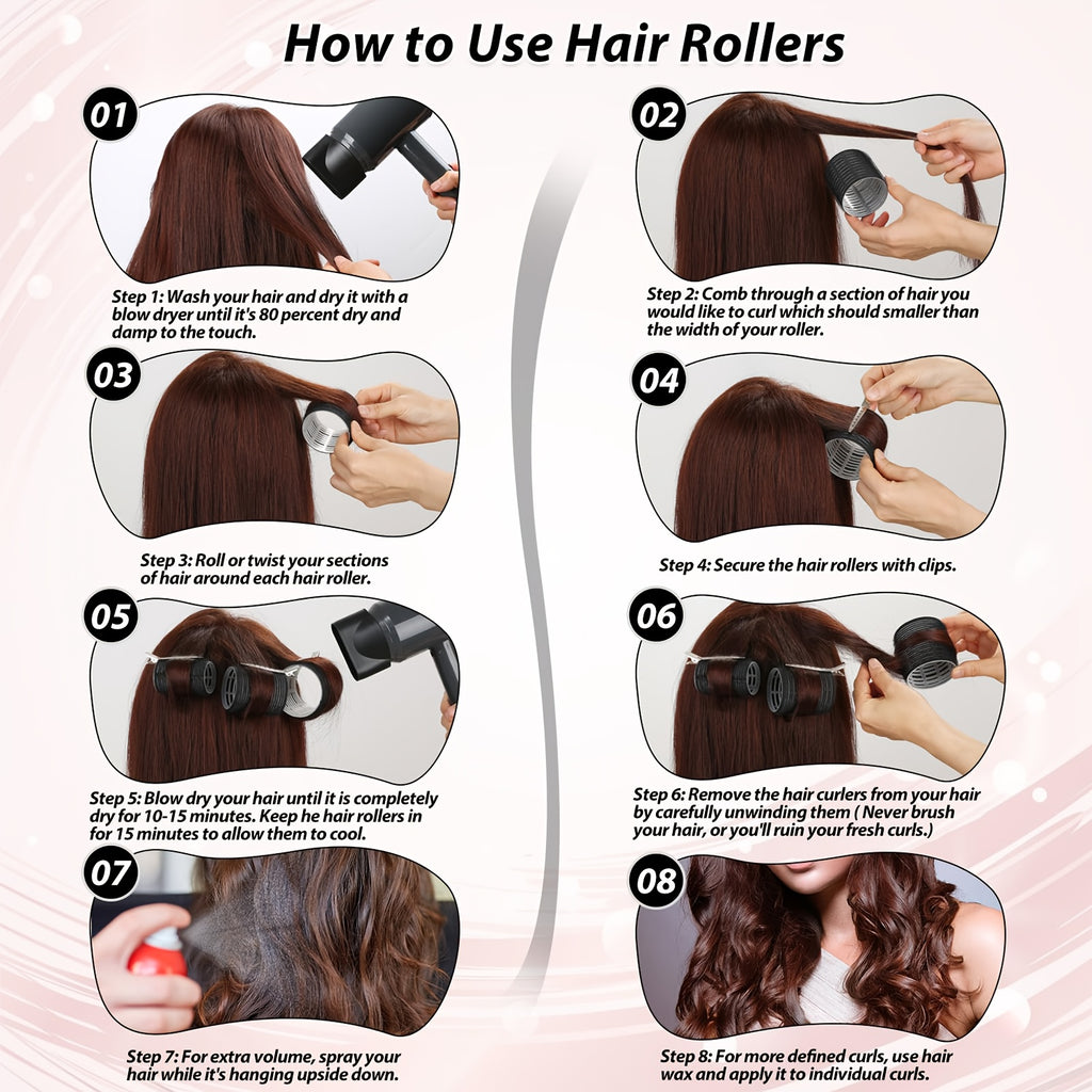 12Pcs VELCRO Self-Grip Hair Rollers for Heatless Curls.