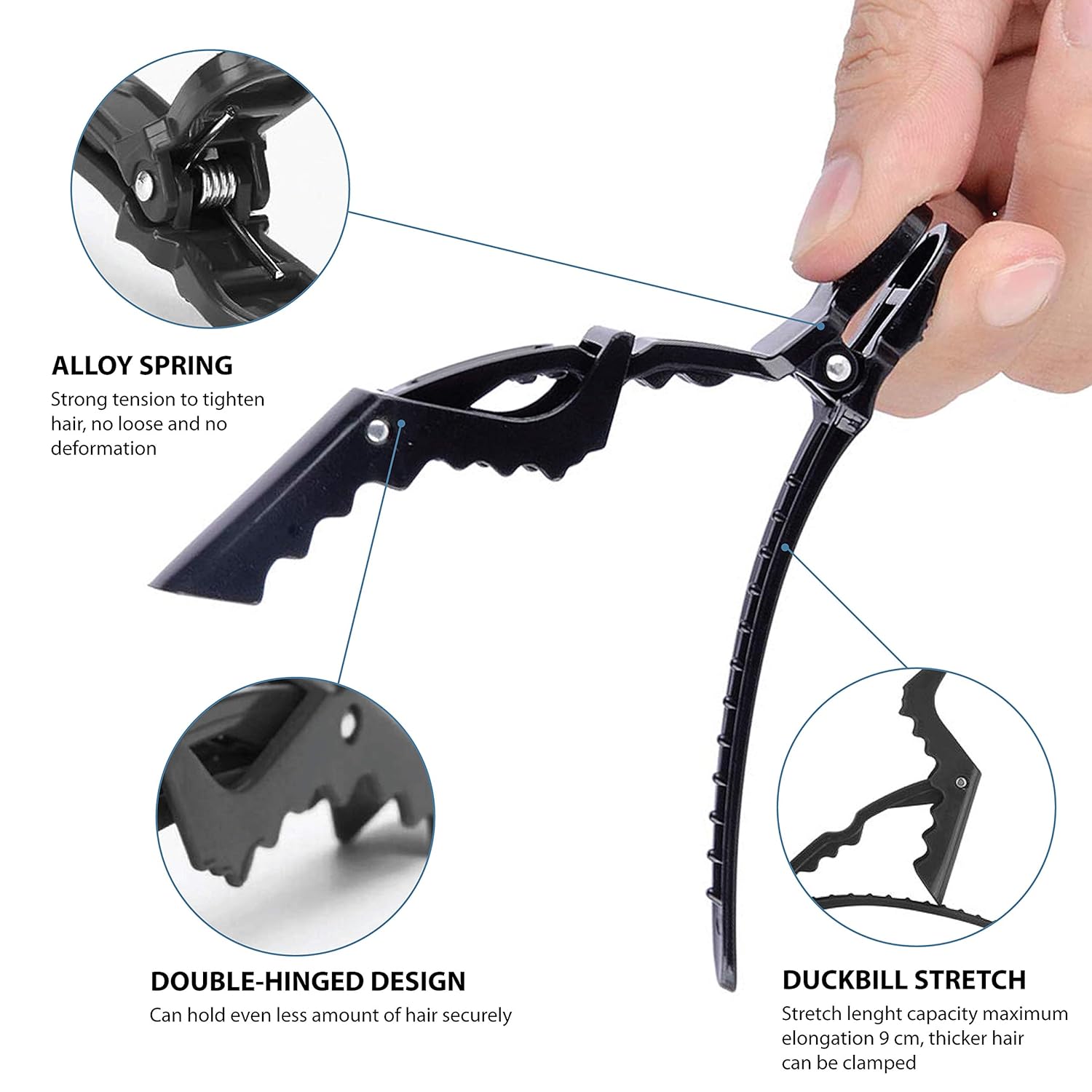 Professional Alligator Hair Clips for Sectioning - 12 Pack Non-Slip Grip for Thick Hair - Styling DIY Accessories for Women & Men (Black)