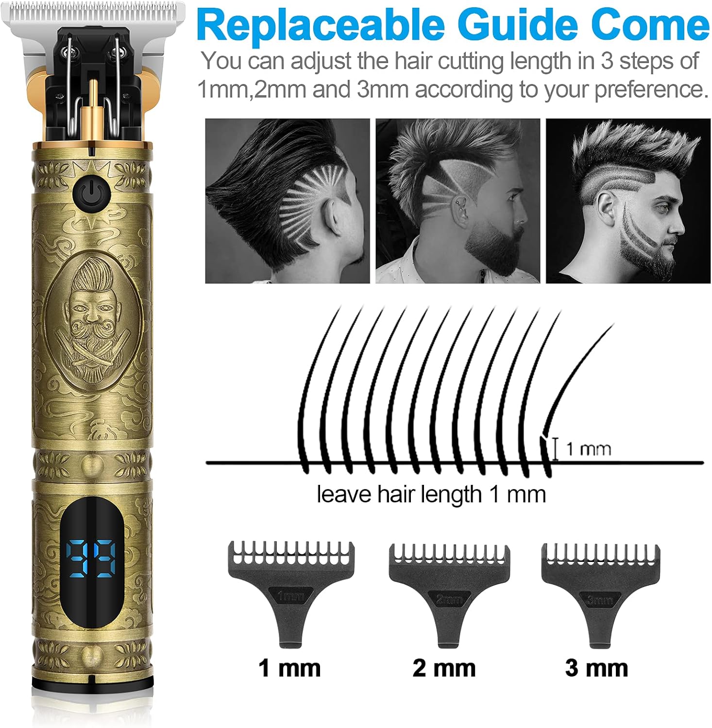Professional Hair Clippers for Men – Cordless Rechargeable Beard Trimmer & Zero Gapped T-Blade Hair Cutting Kit