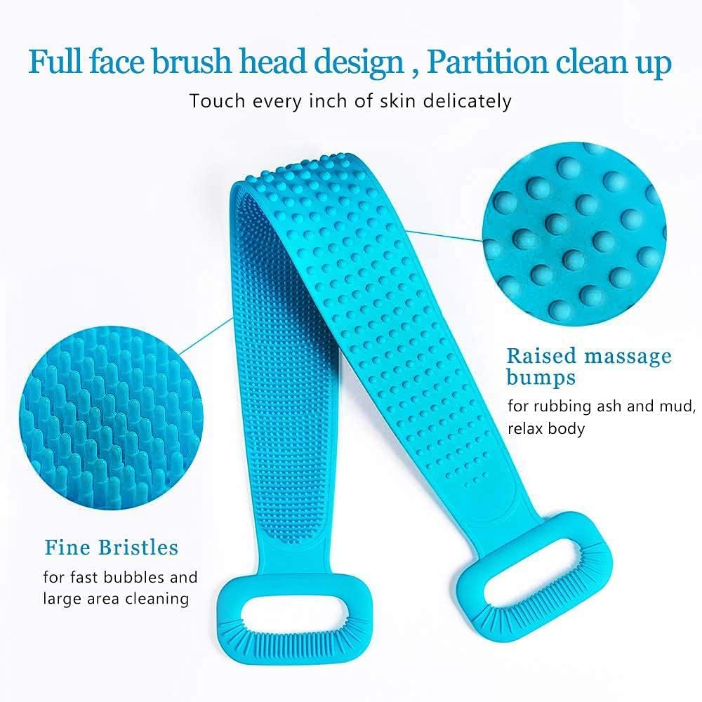Exfoliating Back Scrubber with Long Handle - Reusable Silicone Body Brush for Shower