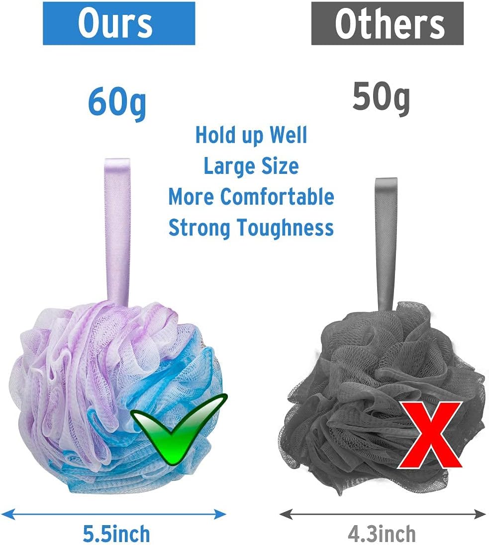 Exfoliating Loofah Bath Sponge - 4-Pack Mesh Pouf Body Scrubber for Deep Cleansing & Soft Skin, Men & Women