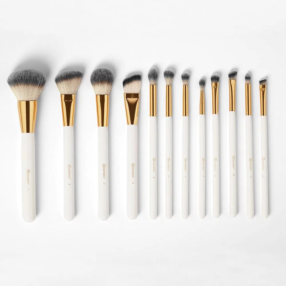 Luxury Studded Couture 12-Piece Makeup Brush Set with Travel Case – Pink & Gold Professional Face & Eye Brushes Kit