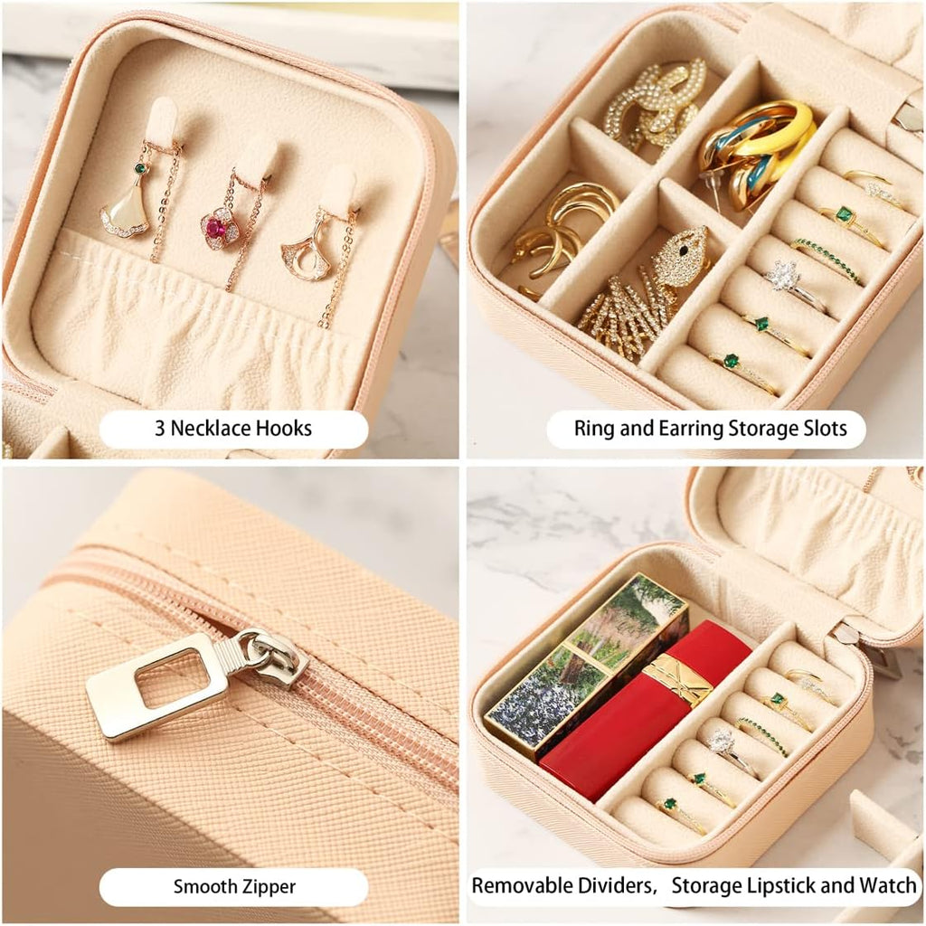 Portable Travel Jewelry Organizer - Mini Jewelry Case for Rings, Earrings, Necklaces | Pink Storage Holder