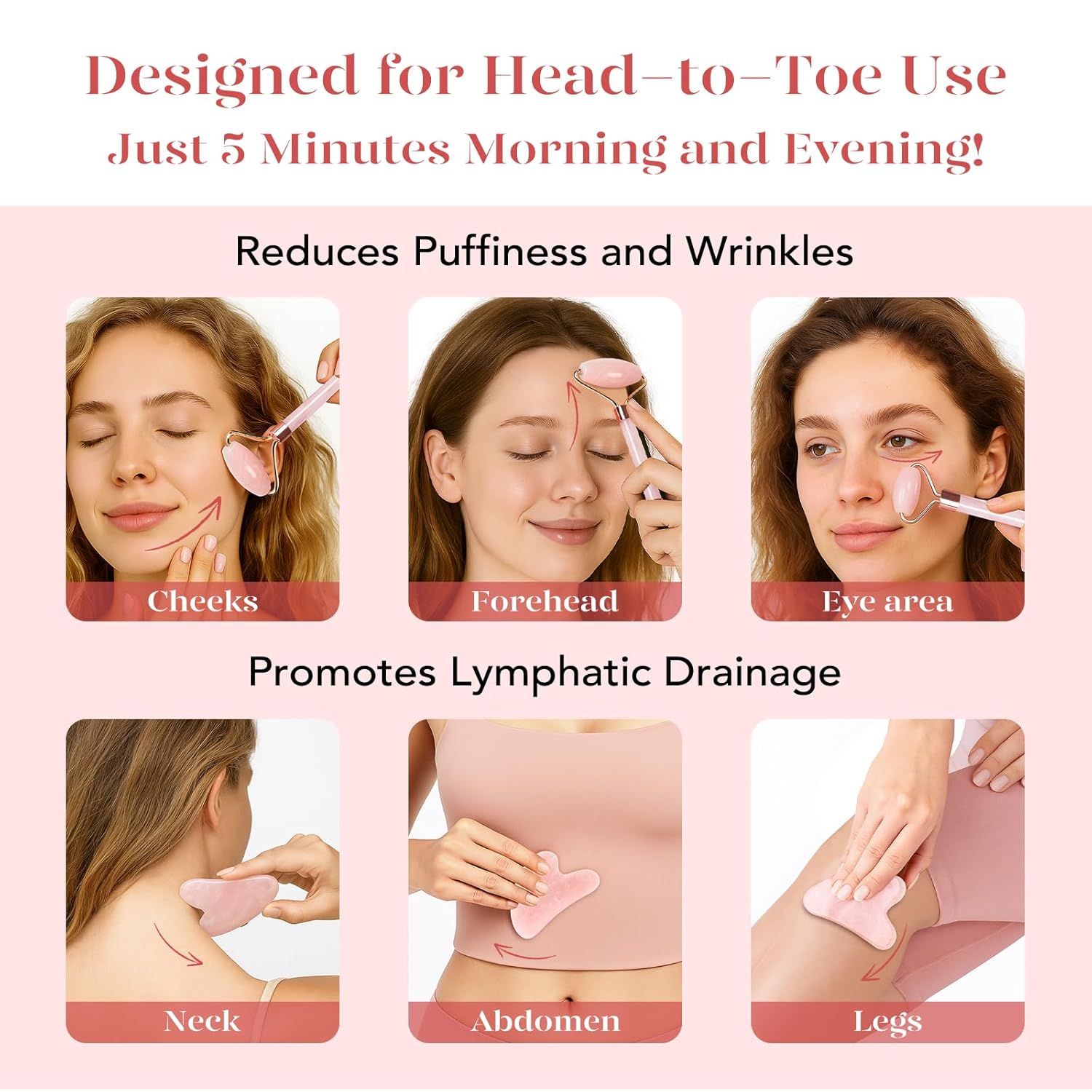 Jade Roller & Gua Sha Set – Facial Massage Roller for Face, Eyes & Neck, Anti-Aging Skin Care Tool, Reduce Fine Lines & Wrinkles, Self-Care Gift for Men & Women