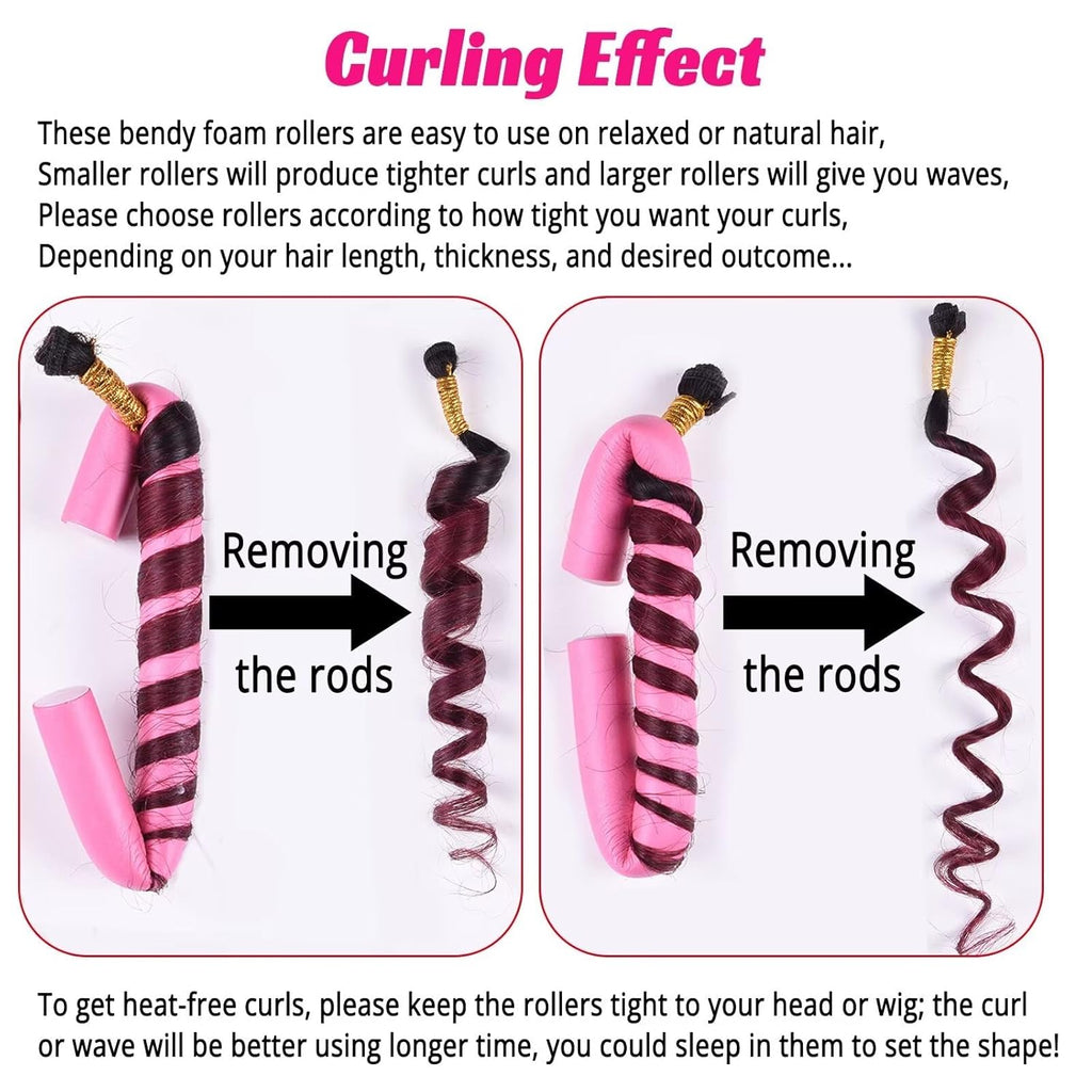 Heatless Flexi Rods Set for Overnight Curls | 10-Pack No-Heat Hair Rollers for Short, Medium & Long Hair