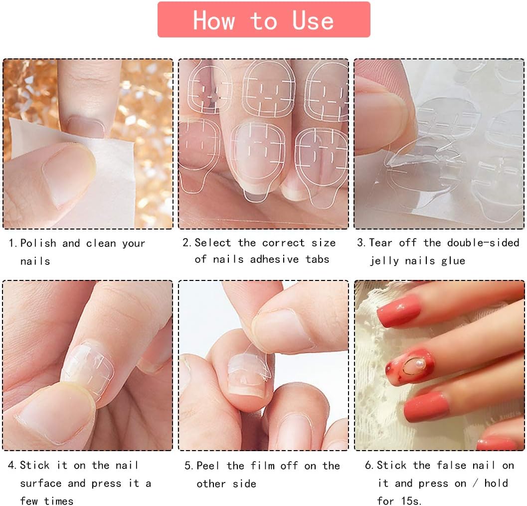 Waterproof Fake Nail Glue Stickers – 3 Sheets Jelly Adhesive Tabs, Double-Sided Transparent Press-On Nail Glue Alternative, Flexible & Long-Lasting Nail Stickers