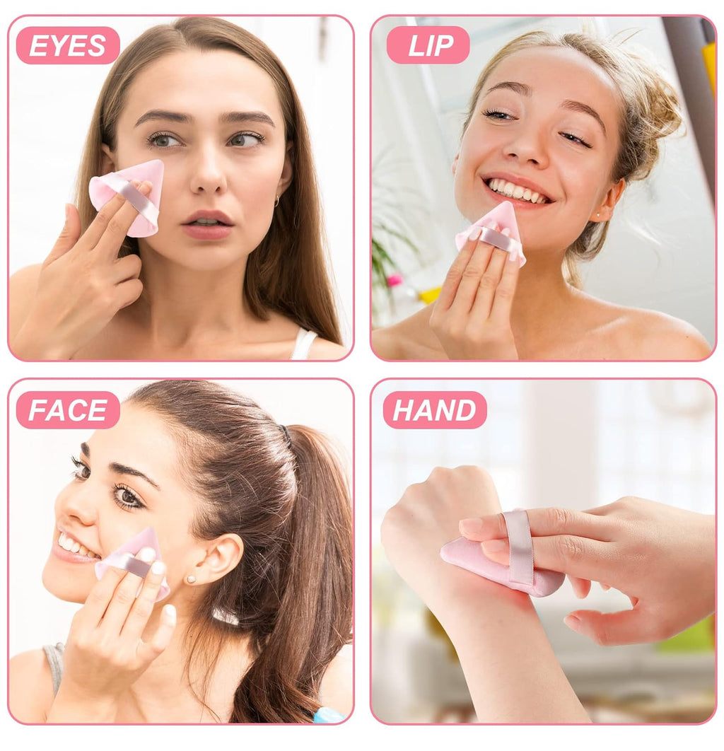 Ultra-Soft Velour Powder Puff - Triangle Makeup Sponge for Loose Setting Powder, Liquid Foundation Blender, Reusable Beauty Blending Tool