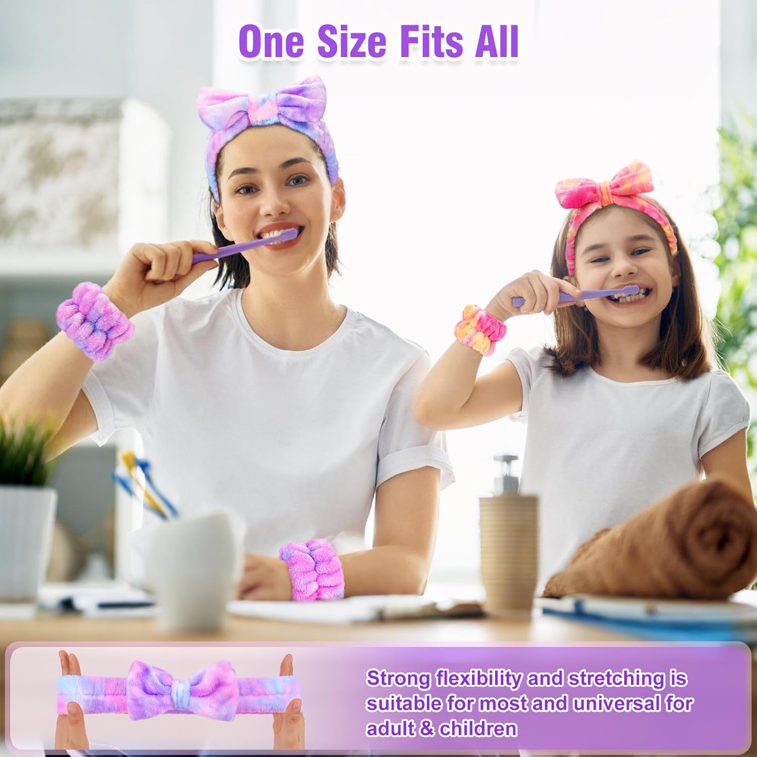 Spa Headband and Wristband Set for Women & Teens | Soft Coral Fleece Hair Wrap for Washing Face, Shower, and Skincare