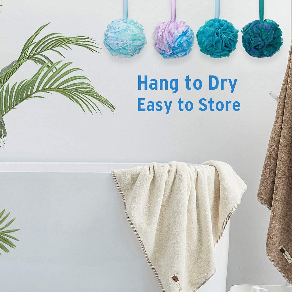 Exfoliating Loofah Bath Sponge - 4-Pack Mesh Pouf Body Scrubber for Deep Cleansing & Soft Skin, Men & Women