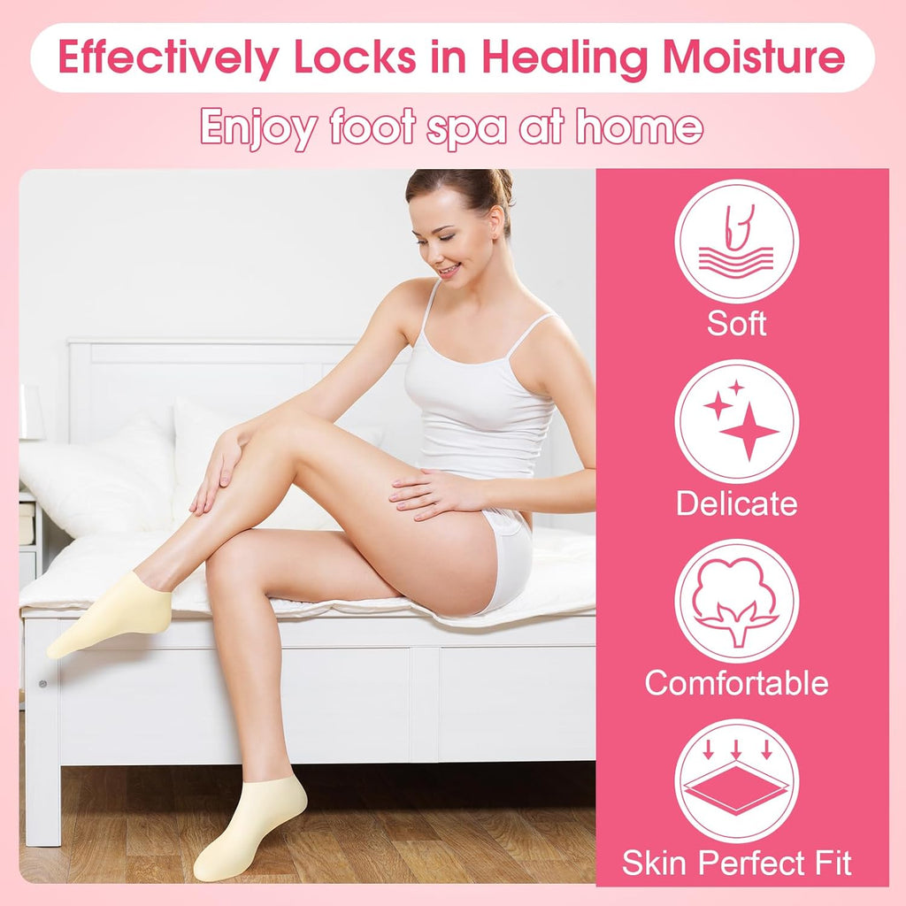 Silicone Moisturizing Gel Socks for Dry Cracked Feet – Hydrating Foot Mask Heel Repair Spa Socks for Soft Smooth Skin (Women Foot Care Treatment)