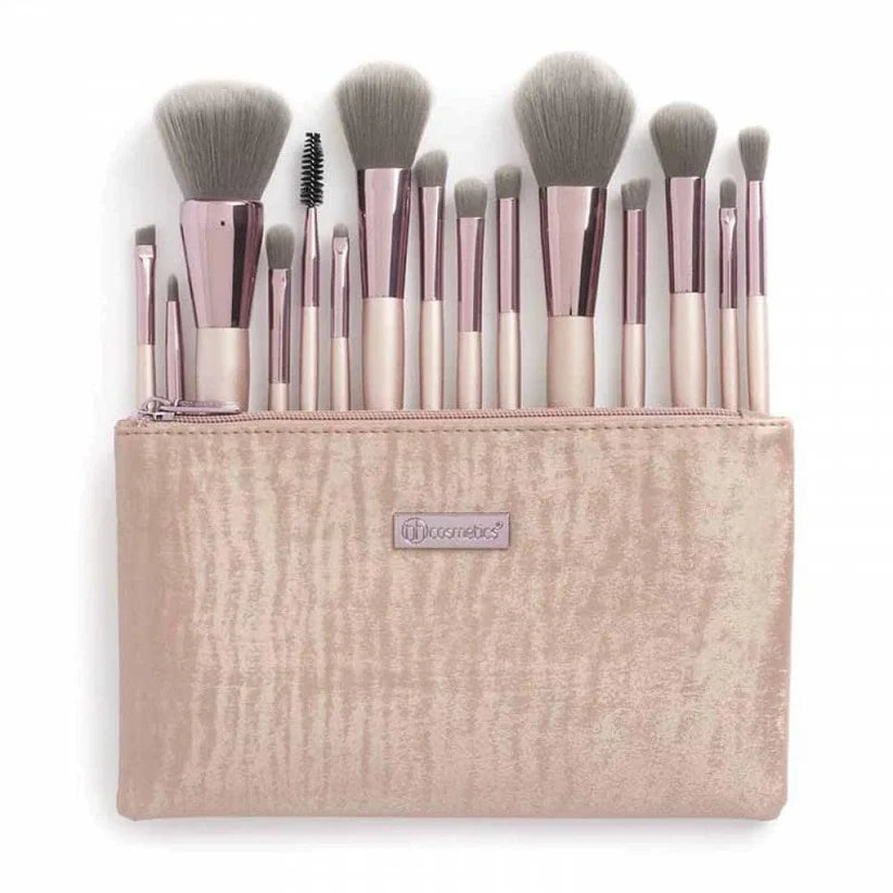 Premium 15-Piece Makeup Brush Set with 2 Beauty Blenders | Pro Vegan Brush Kit for Flawless Foundation, Contour & Eyeshadow