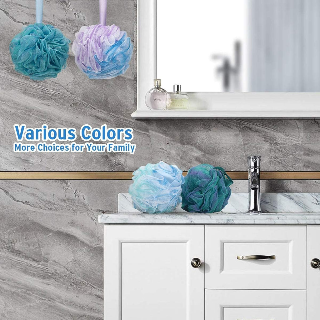 Exfoliating Loofah Bath Sponge - 4-Pack Mesh Pouf Body Scrubber for Deep Cleansing & Soft Skin, Men & Women