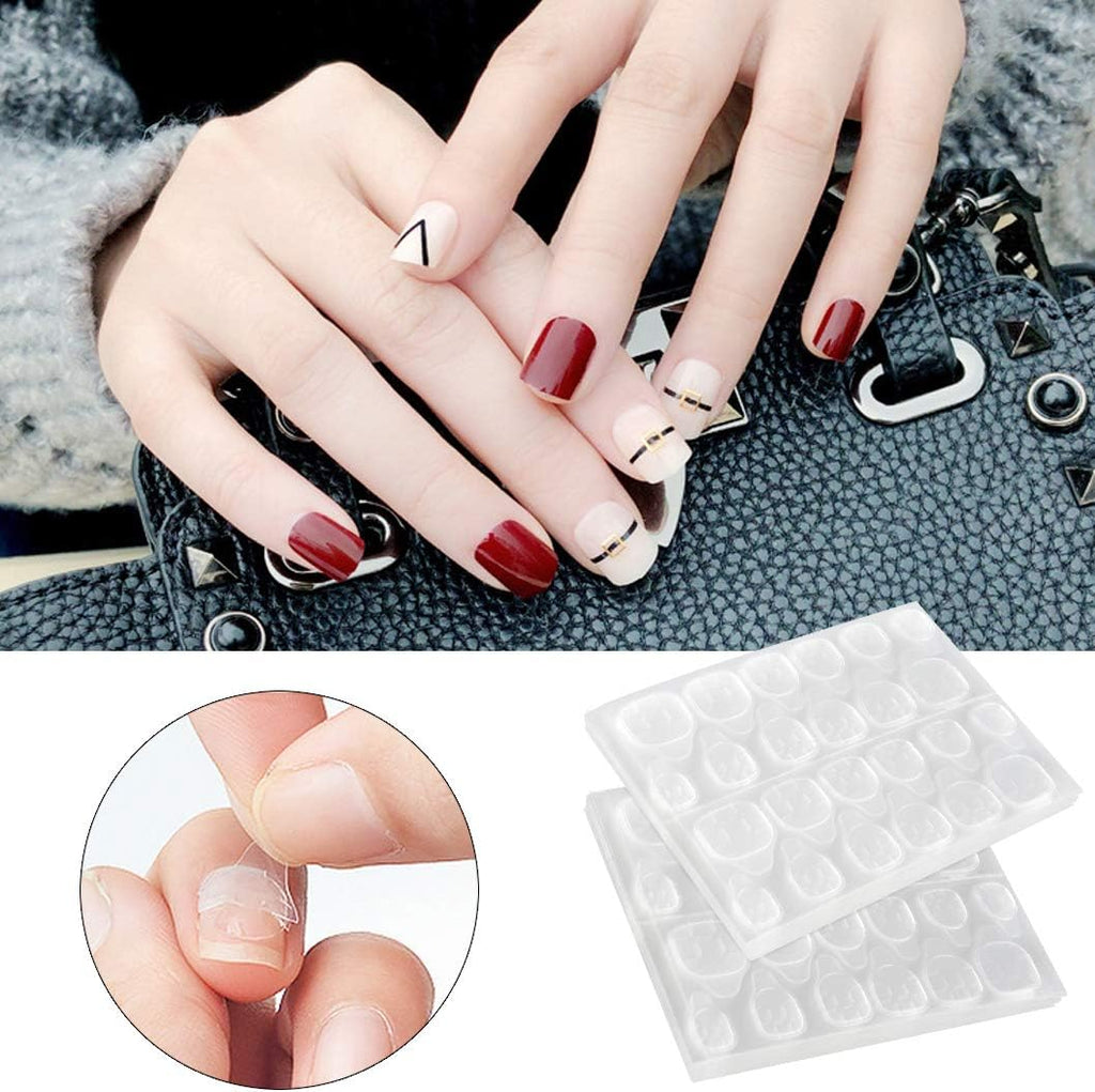 Waterproof Fake Nail Glue Stickers – 3 Sheets Jelly Adhesive Tabs, Double-Sided Transparent Press-On Nail Glue Alternative, Flexible & Long-Lasting Nail Stickers