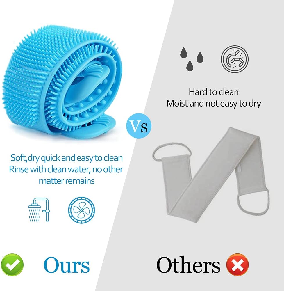 Exfoliating Back Scrubber with Long Handle - Reusable Silicone Body Brush for Shower