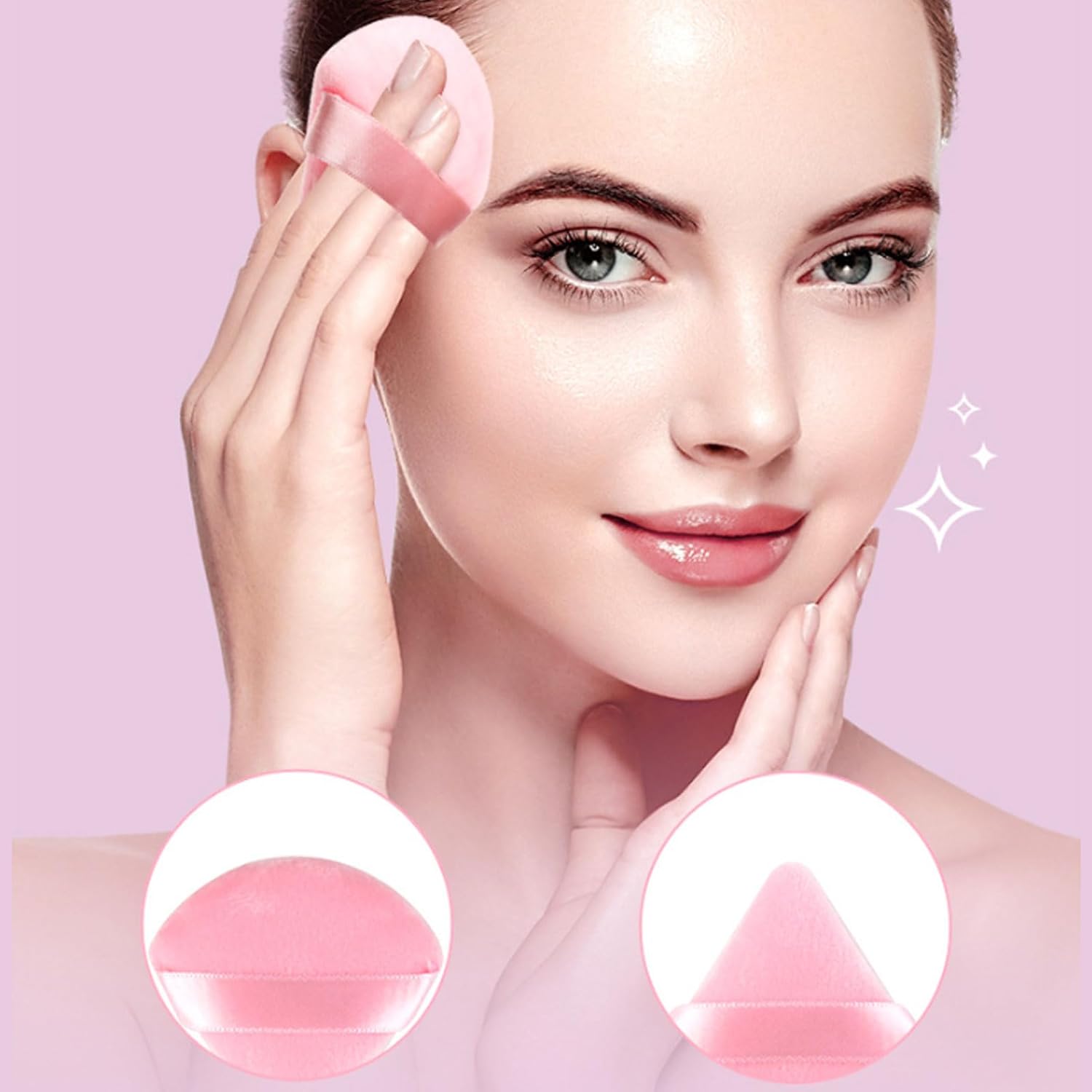 Ultra-Soft Velour Powder Puff - Triangle Makeup Sponge for Loose Setting Powder, Liquid Foundation Blender, Reusable Beauty Blending Tool