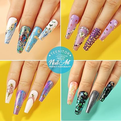 Nail Rhinestones Kit – 6 Boxes Nail Gems & Flakes for Nail Art, Crystal Nail Stones for Acrylic Nails, 3D Nail Decorations DIY Manicure Set