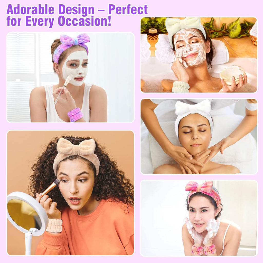 Spa Headband and Wristband Set for Women & Teens | Soft Coral Fleece Hair Wrap for Washing Face, Shower, and Skincare