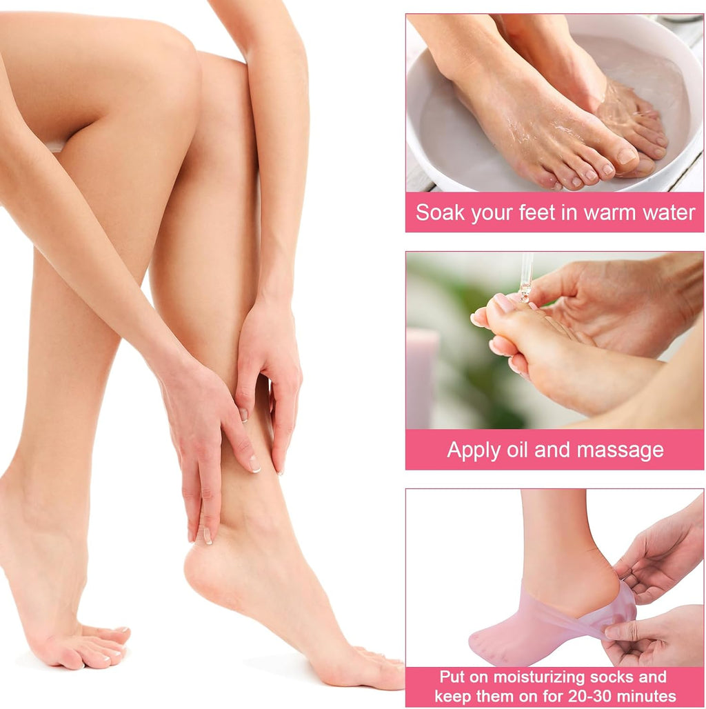 Silicone Moisturizing Gel Socks for Dry Cracked Feet – Hydrating Foot Mask Heel Repair Spa Socks for Soft Smooth Skin (Women Foot Care Treatment)