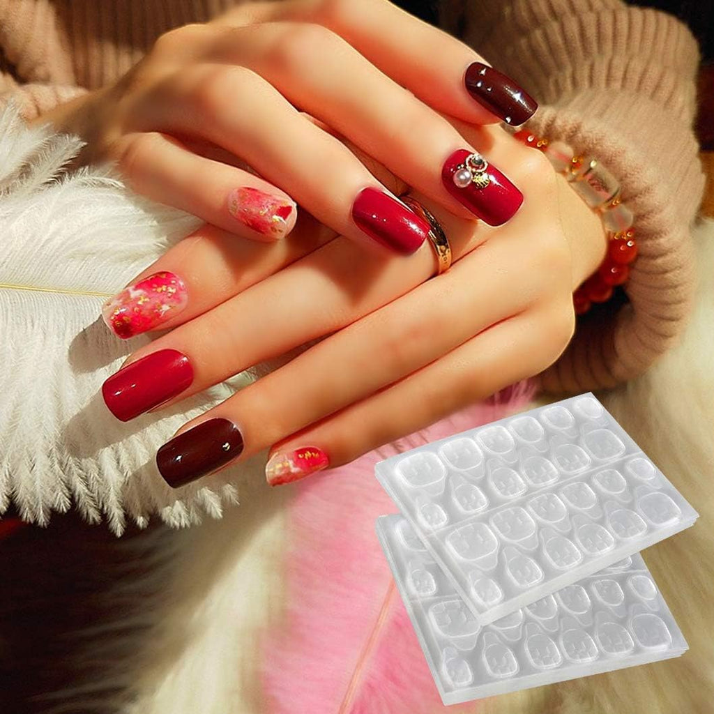 Waterproof Fake Nail Glue Stickers – 3 Sheets Jelly Adhesive Tabs, Double-Sided Transparent Press-On Nail Glue Alternative, Flexible & Long-Lasting Nail Stickers